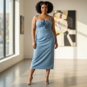 Eliza J Womens Rose Scuba Gown Blue Size 18